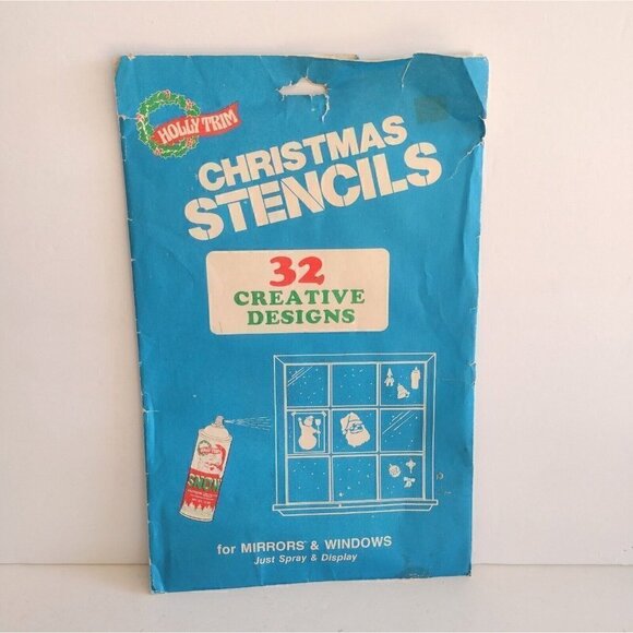 Holly Trim Other - Vintage Holly Trim Christmas Stencils 32 Designs Mirrors & Windows OPENED